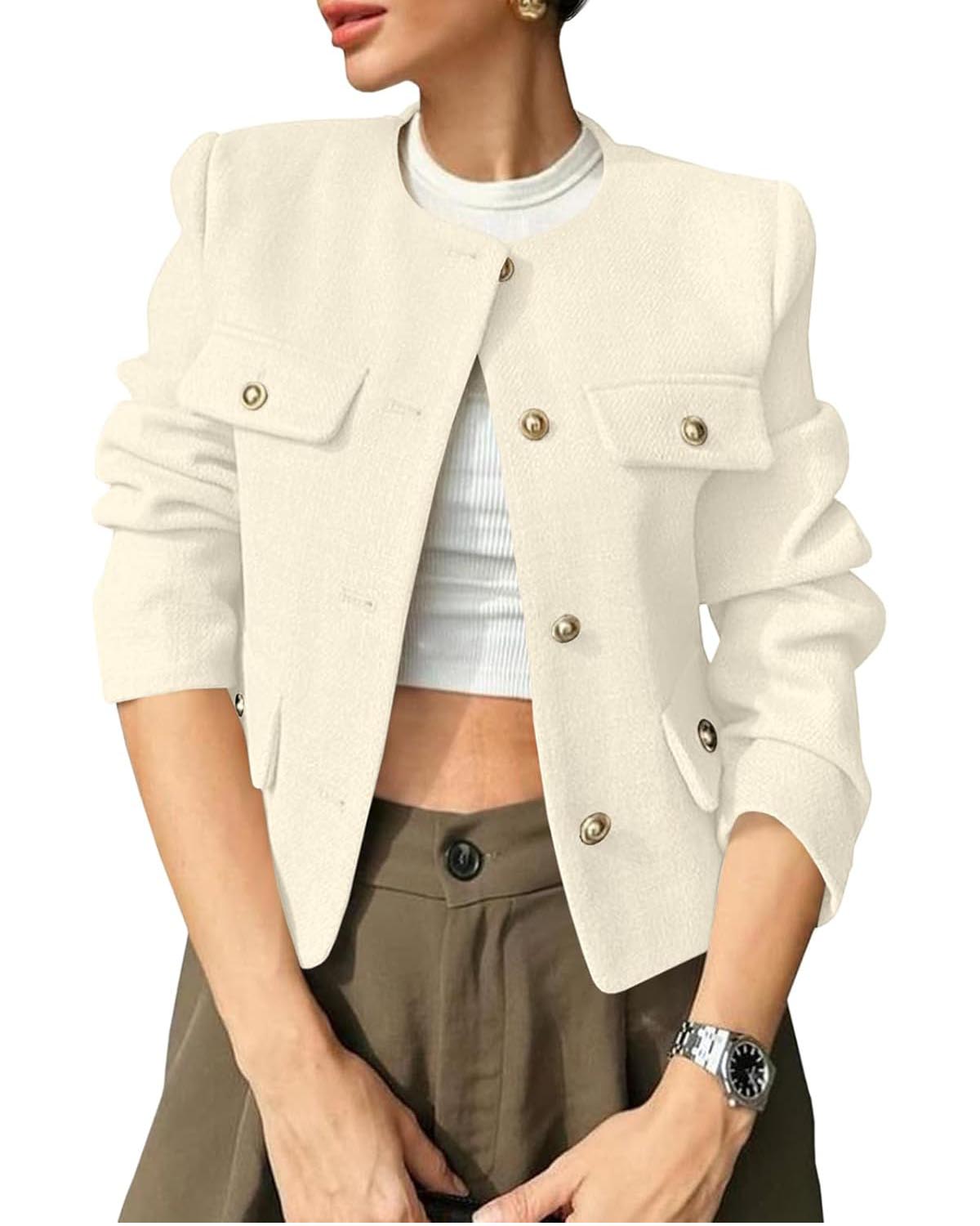 Women's 2025 Short Button-Down Tweed Blazer With Pockets (Buy 2 Free Shipping)