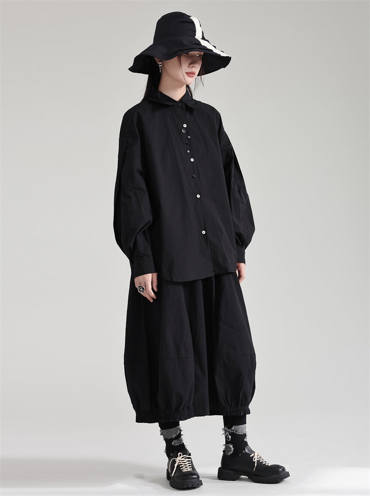 Classic Solid Color Bubble Sleeve Blouse