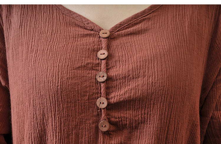 Literary Linen Fake Two Piece Long Sleeve Dress