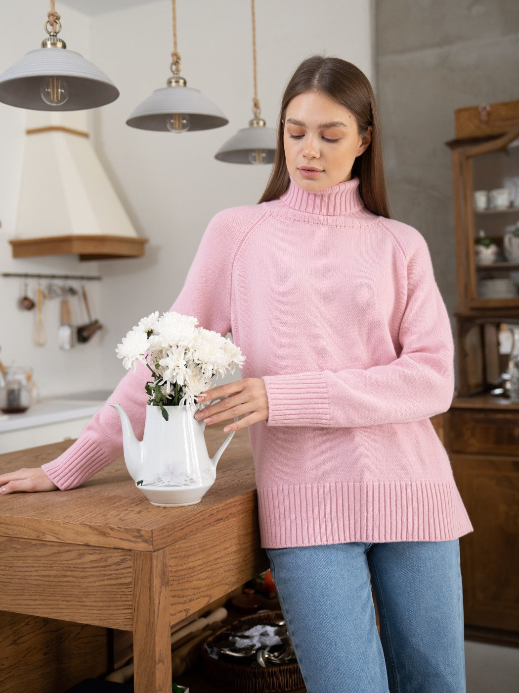 Turtleneck sweater autumn and winter elegant commuter solid color raglan sleeve women's knitted blouse