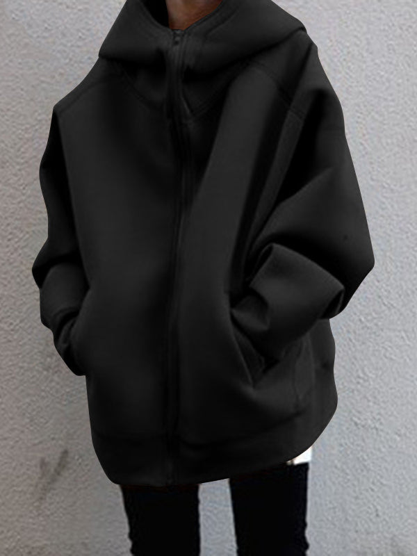 Simple Zipper Hooded Long Sleeve Sweatshirt