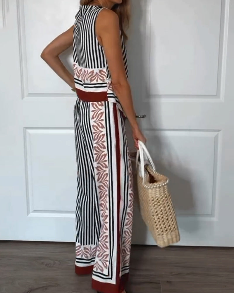 Fashionable Sparkle Printed Sleeveless Top & Pants Two-Piece Set