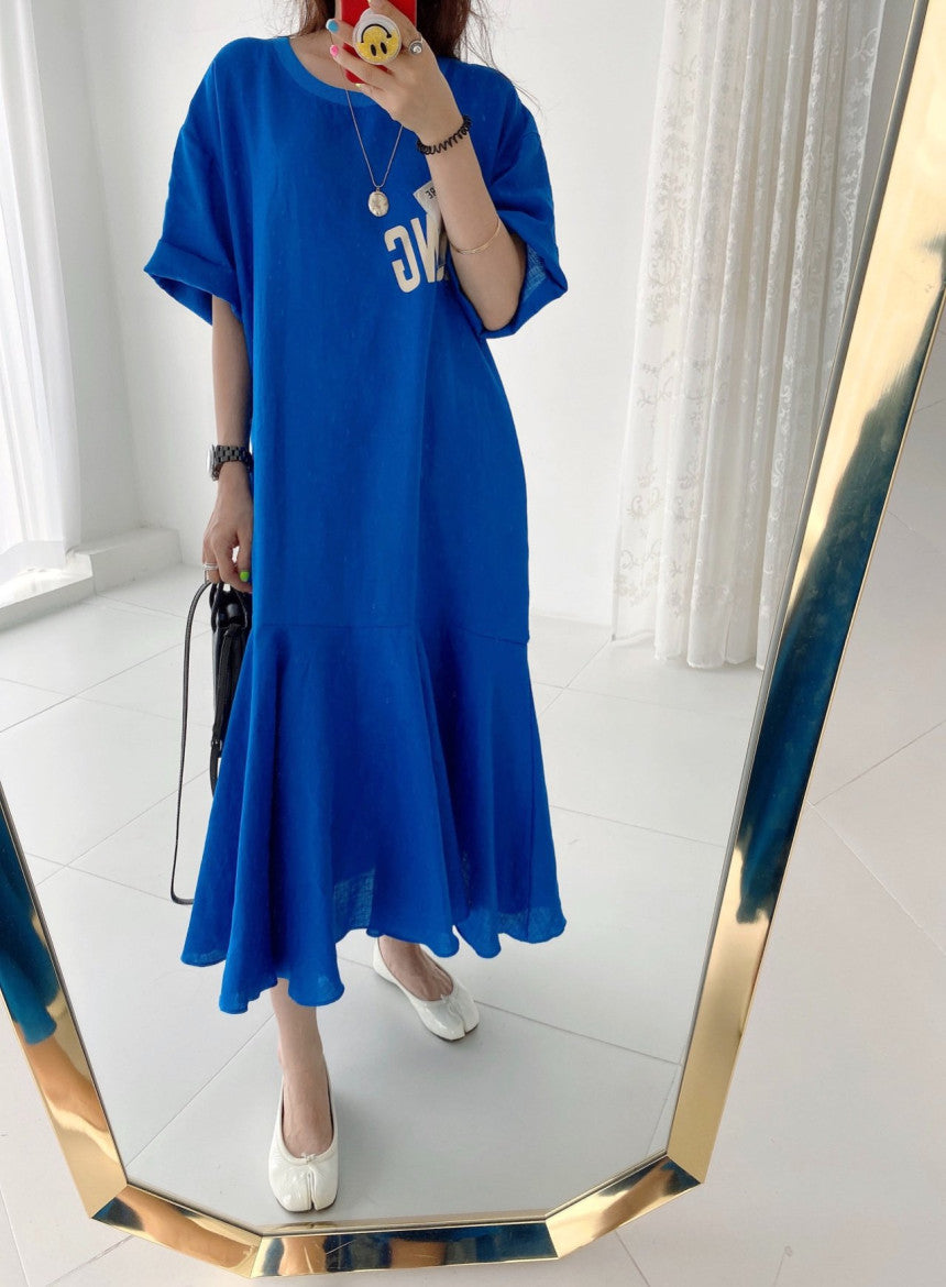 Casual Patchwork Short Sleeve Midi Dress