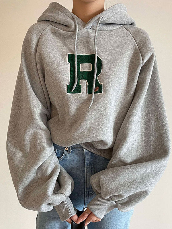 Versatile Embroidered Hooded Long Sleeve Sweatshirt