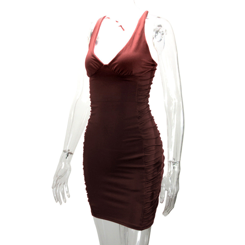 New summer women's clothes V-neck backless ruffle hip sexy dress