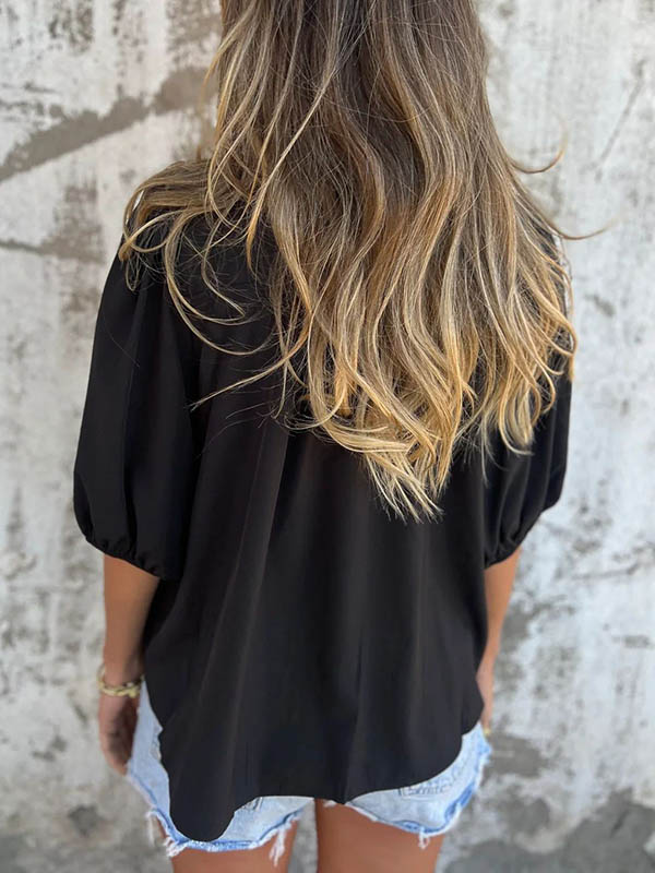 Loose Plus Size Elasticity Pleated Solid Color Round-Neck Blouses&Shirts Tops