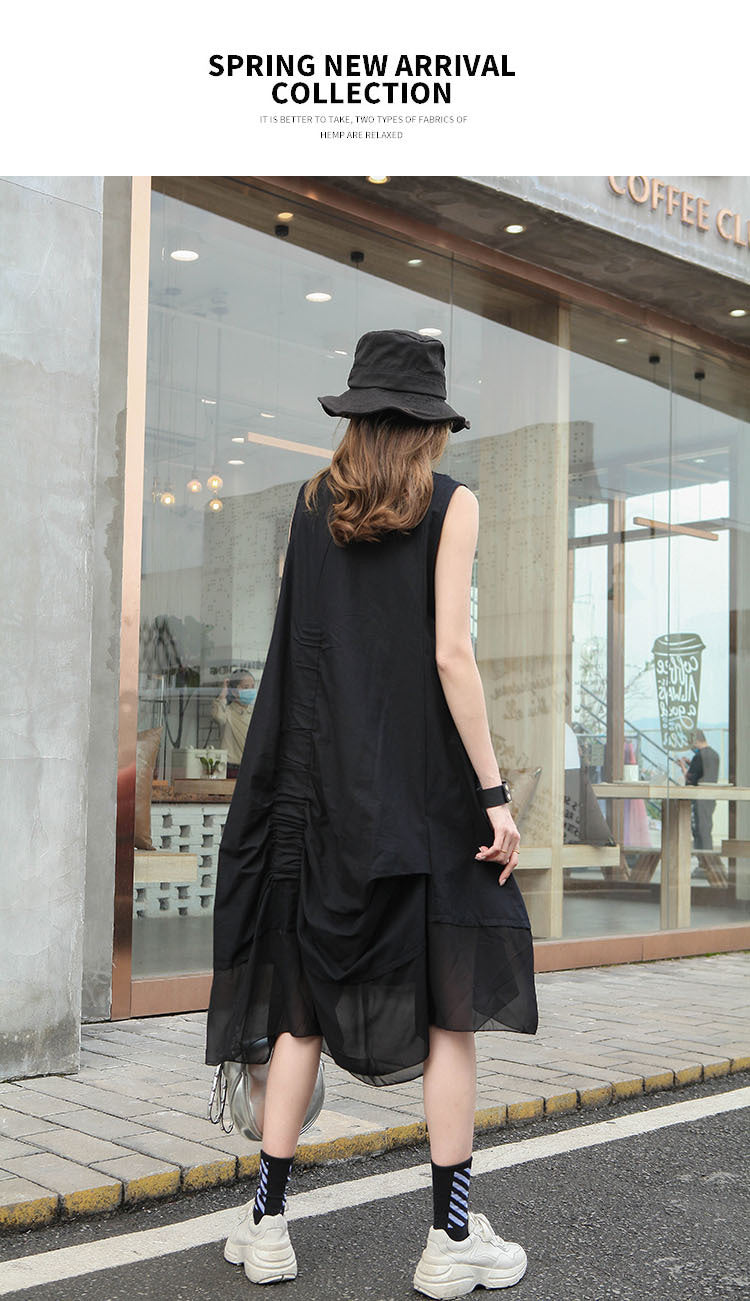 Vintage Patchwork Irregular Sleeveless A-Line Dress