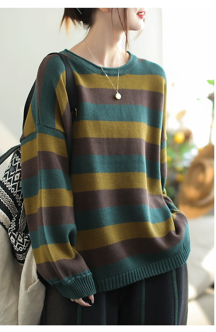 Casual Striped Round Neck Sweater