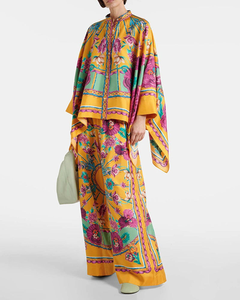 Fashion Print Loose Shirt Trousers Set