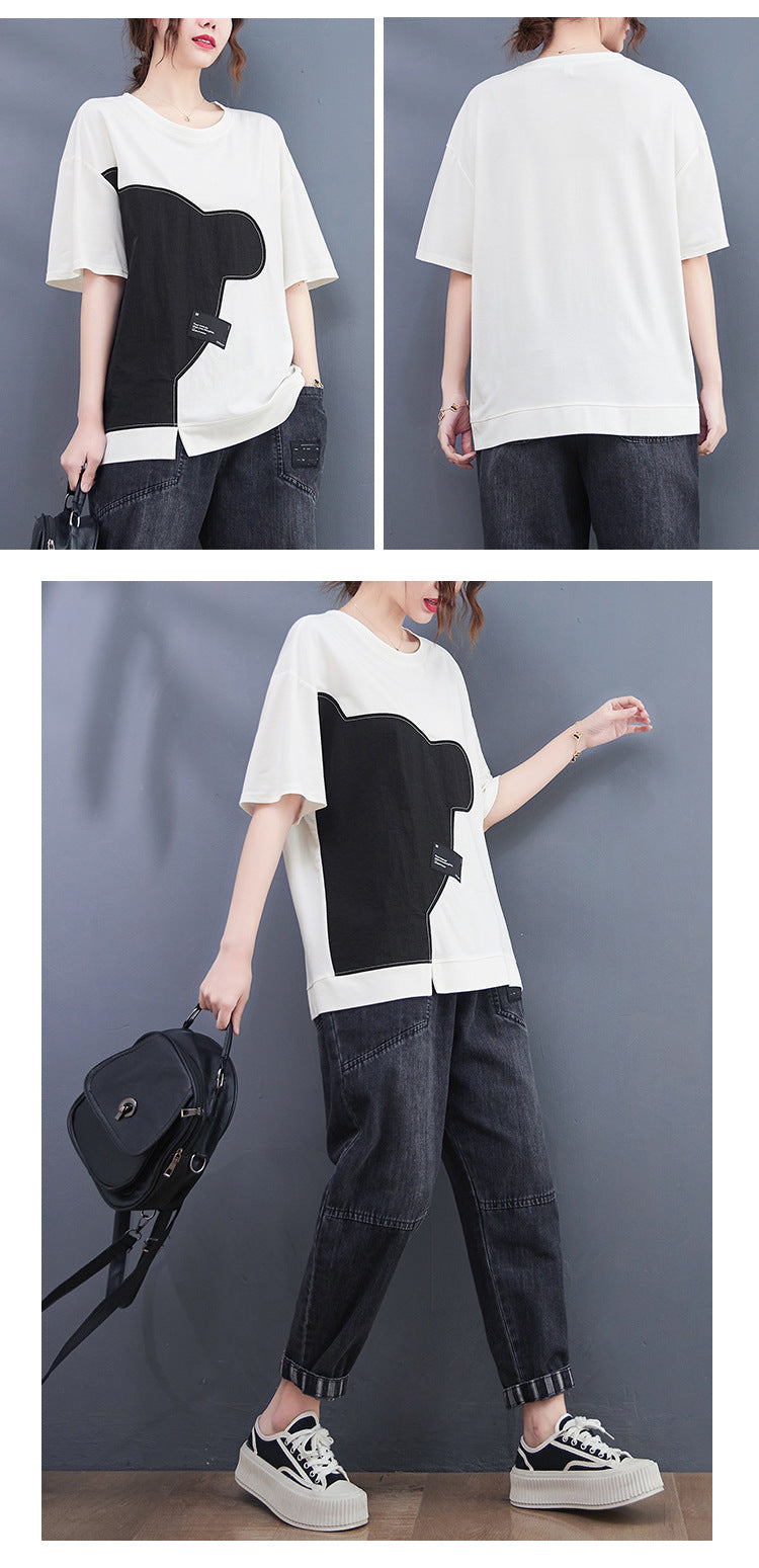 Casual Splicing Round Neck Short Sleeve T-shirt