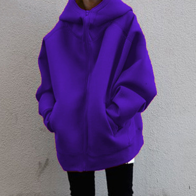 Simple Zipper Hooded Long Sleeve Sweatshirt