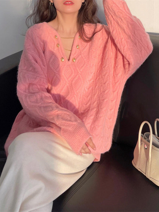 Barbie Pink Striped V-Neck Knit Sweater