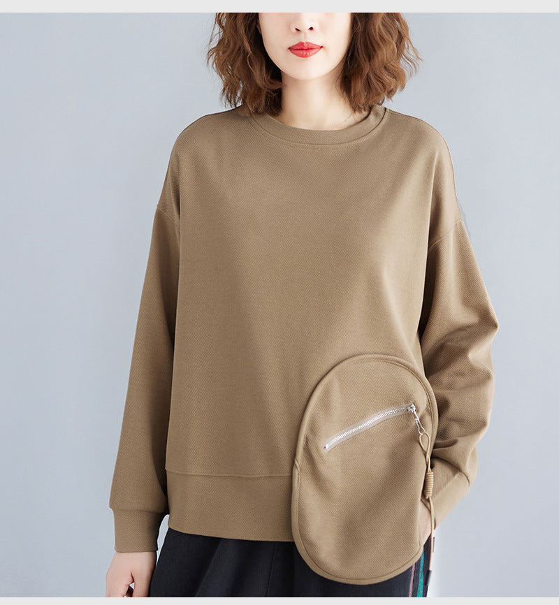 Loose Splicing Long Sleeve Round Neck Sweatshirt