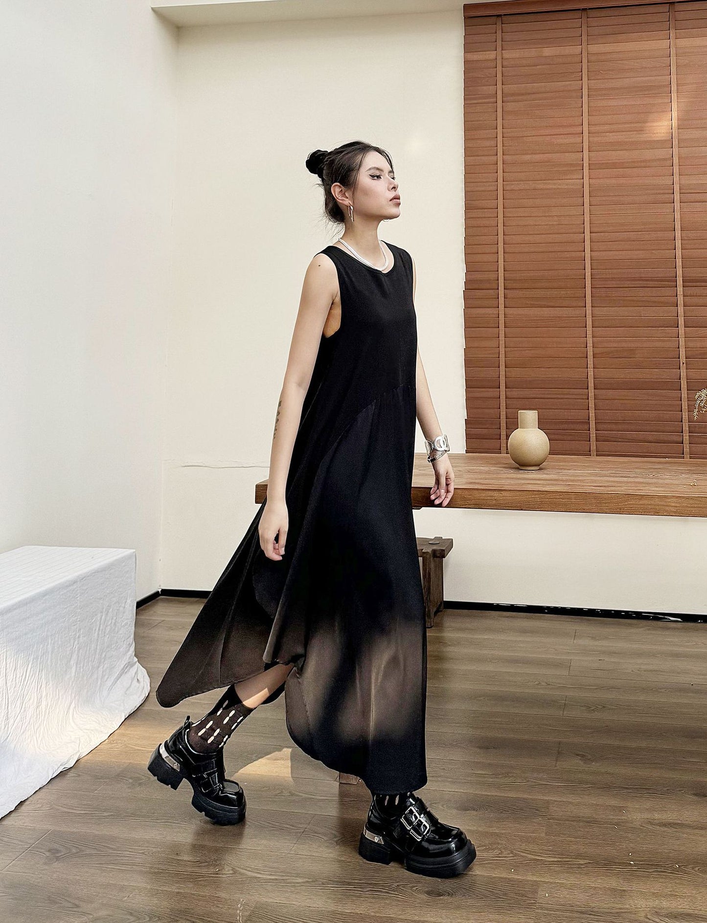 Dark Style Splicing Sleeveless Maxi Dress