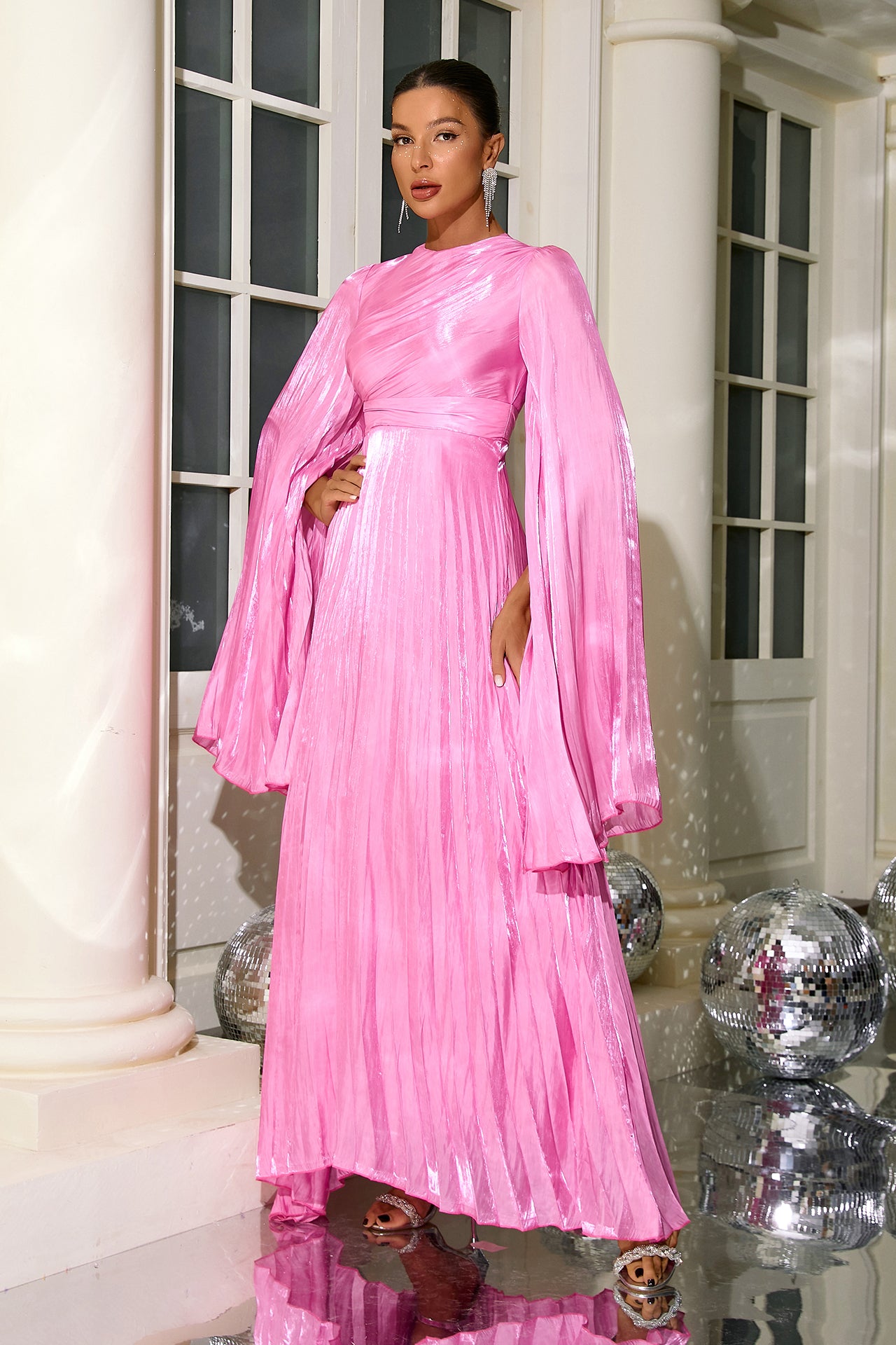 Veda Pleated Long Sleeve Maxi Dress