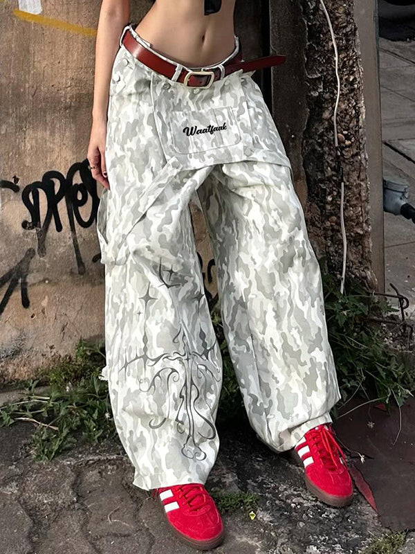 Loose Wide Leg Contrast Color No Belt Pants Trousers