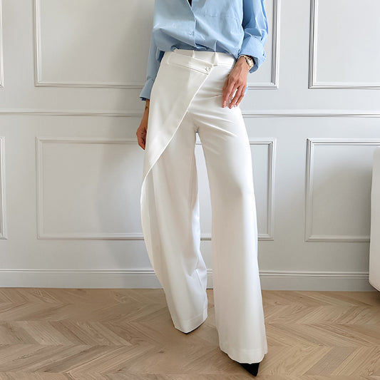 Casual White Patchwork Style Wide-leg Pants