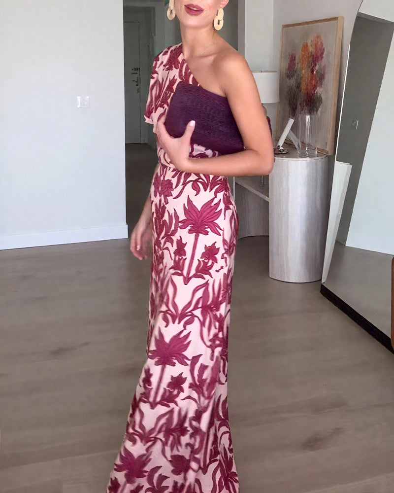 Sexy Shoulder Collar Printed Dress