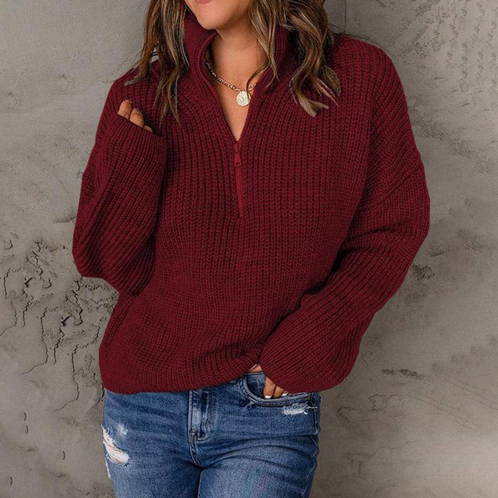 Zipper Turtleneck Women's Sweater