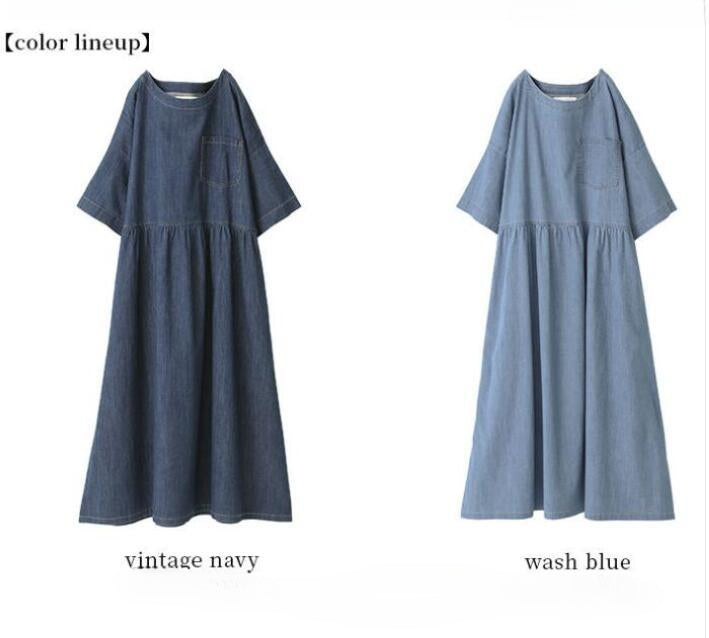 Thin Denim Splicing Short Sleeve Dress