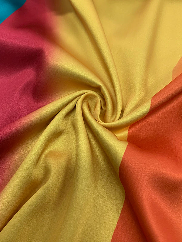 A-Line Long Sleeves Colorful Contrast Color Pockets Tied Waist Round-Neck Maxi Dresses