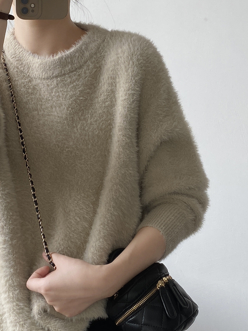 Simple Solid Color Velvet Long Sleeve Sweater