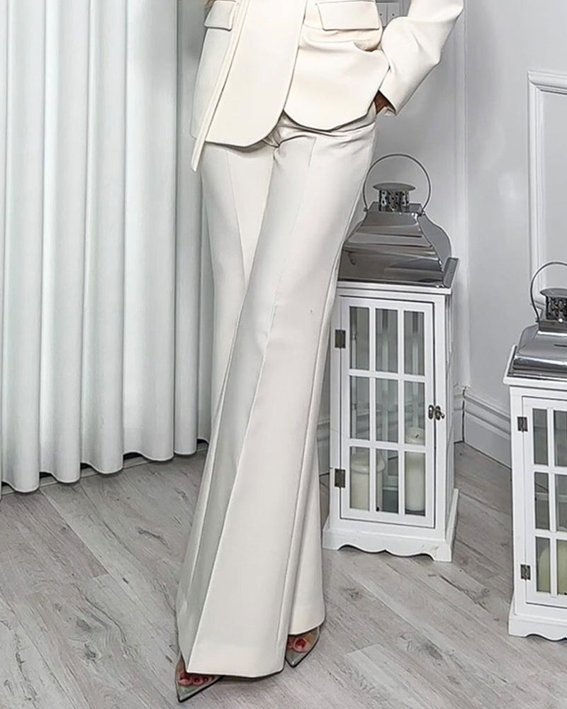 Fashionable Solid Color Laps Suit Jacket & Pants Two-piece Set
