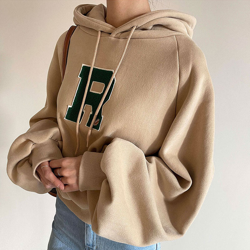 Versatile Embroidered Hooded Long Sleeve Sweatshirt
