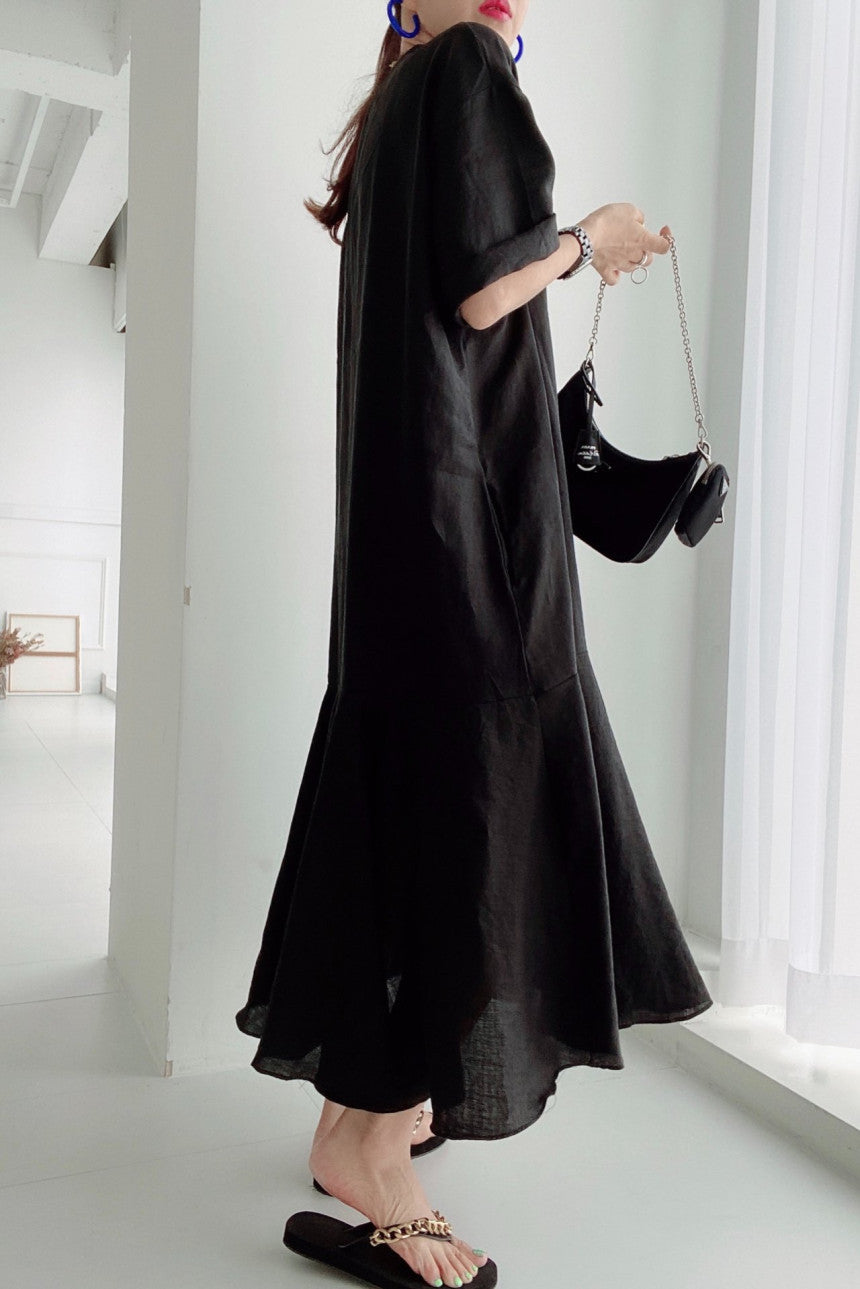 Casual Patchwork Short Sleeve Midi Dress