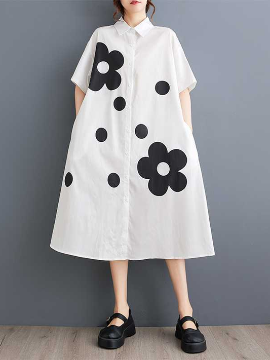 Loose Printed Spliced Short Sleeve Dress
