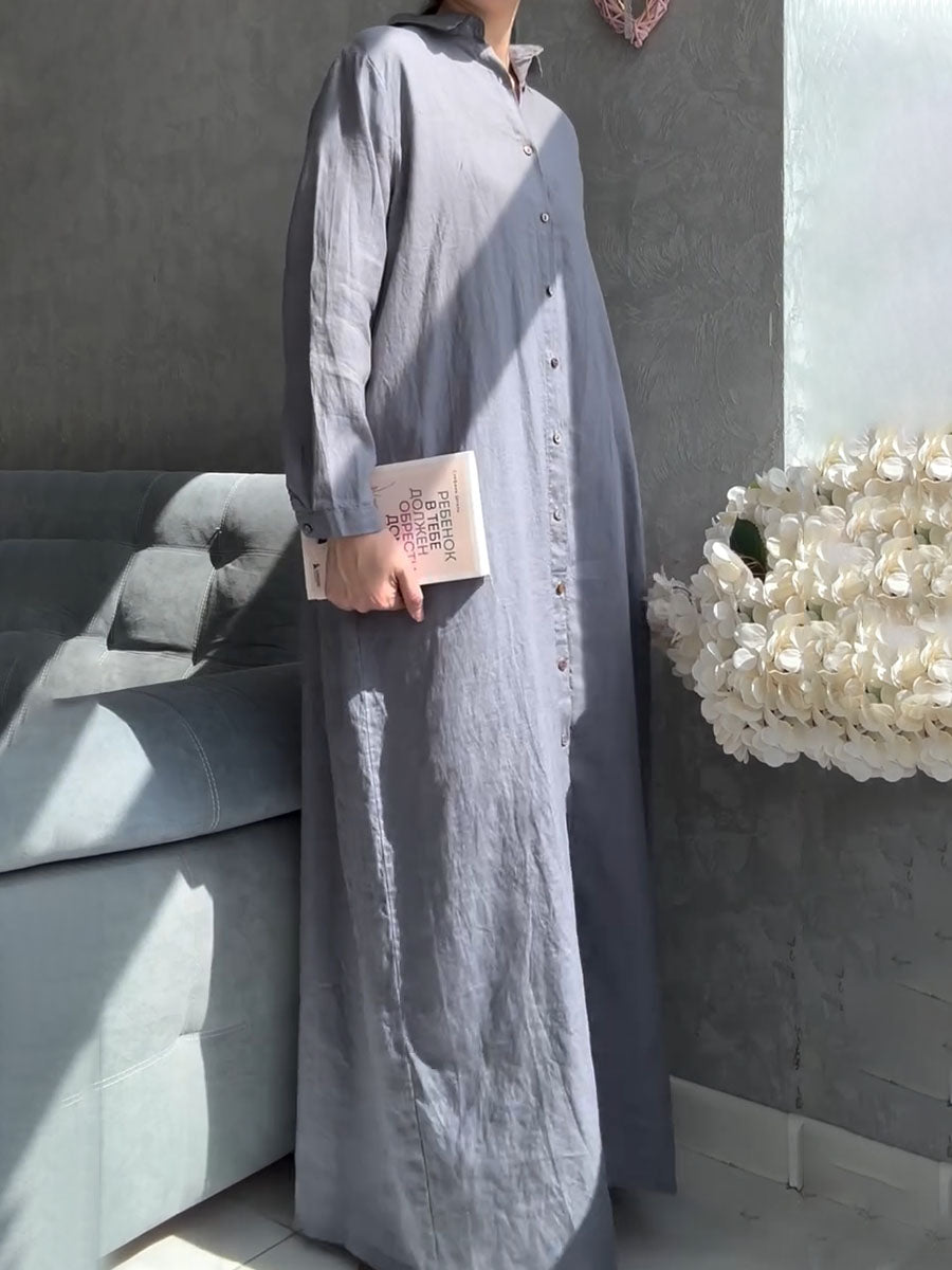 Long sleeve cotton and linen shirt dress