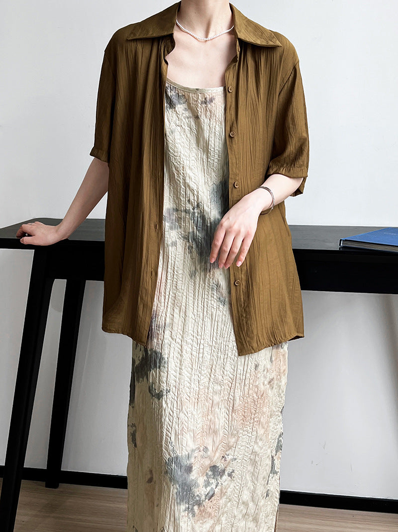 Classic Ink Painting Dye Sleeveless Midi Dress