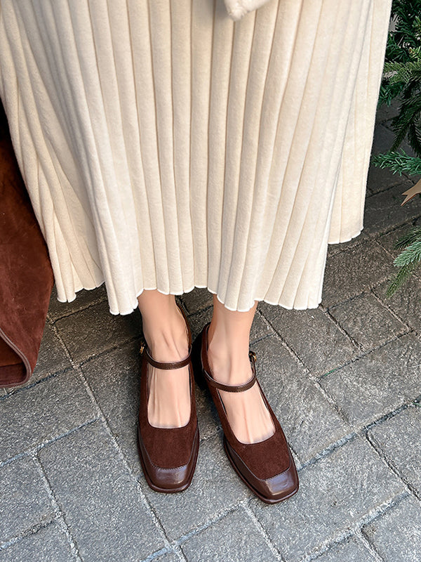 Shallow Cut Split-Joint Square-Toe Mary Janes Pumps