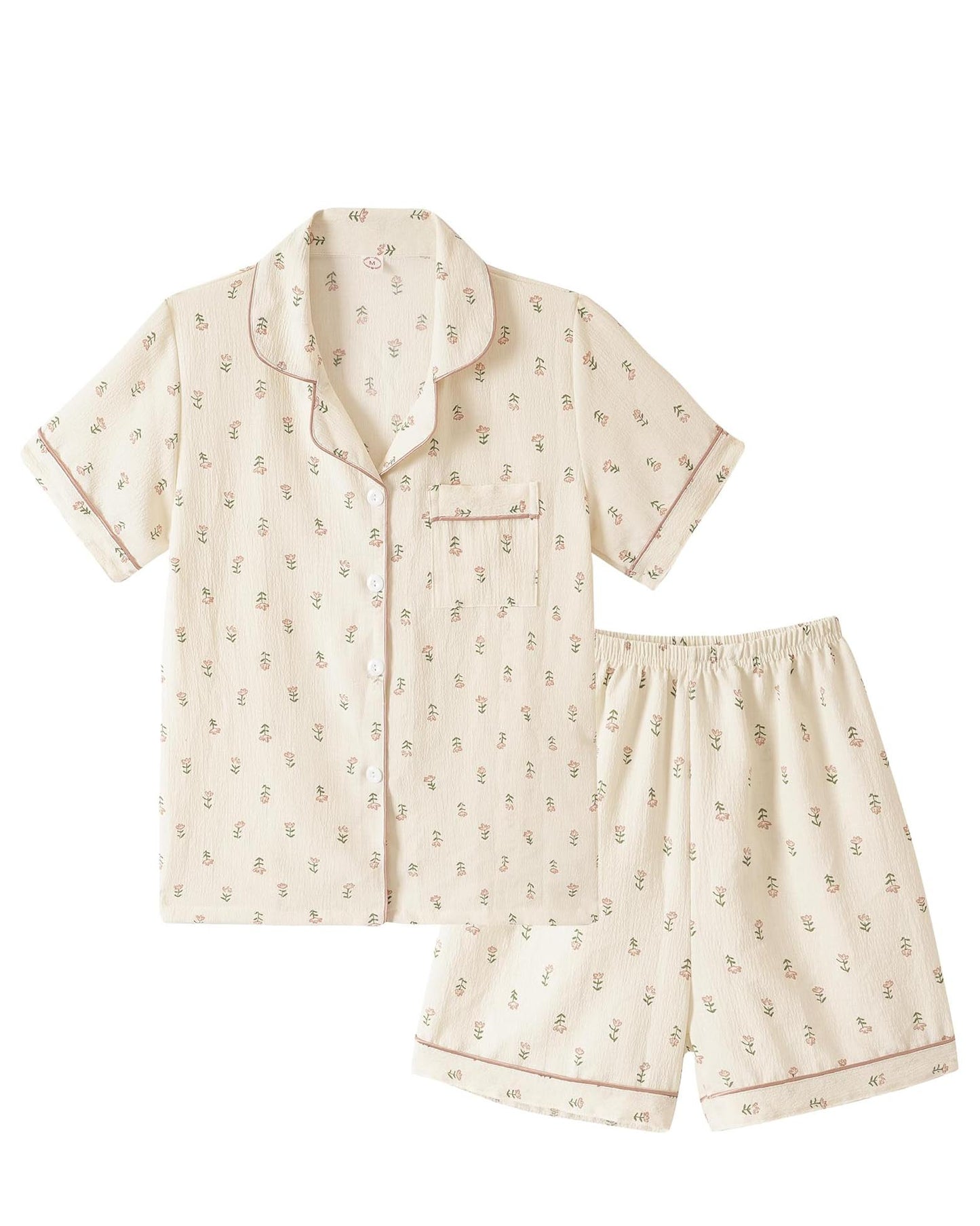 2025 Women's Button-Down Printed Pajamas Short Sleeve Shorts 2-Piece Set (Buy 2 Free Shipping)