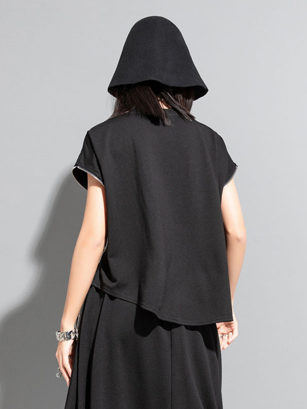 Dark Style Sleeveless Zipper T-shirt