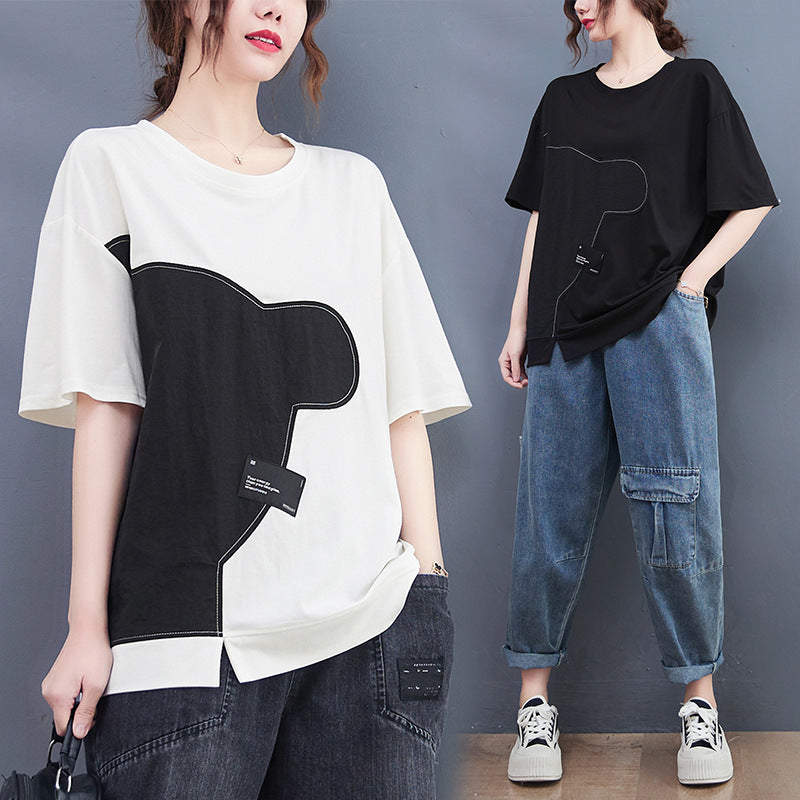Casual Splicing Round Neck Short Sleeve T-shirt