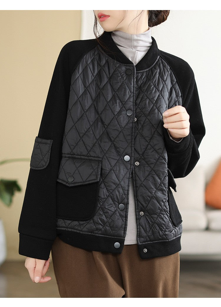 Literary Warm Splicing Round Neck Cotton Jacket