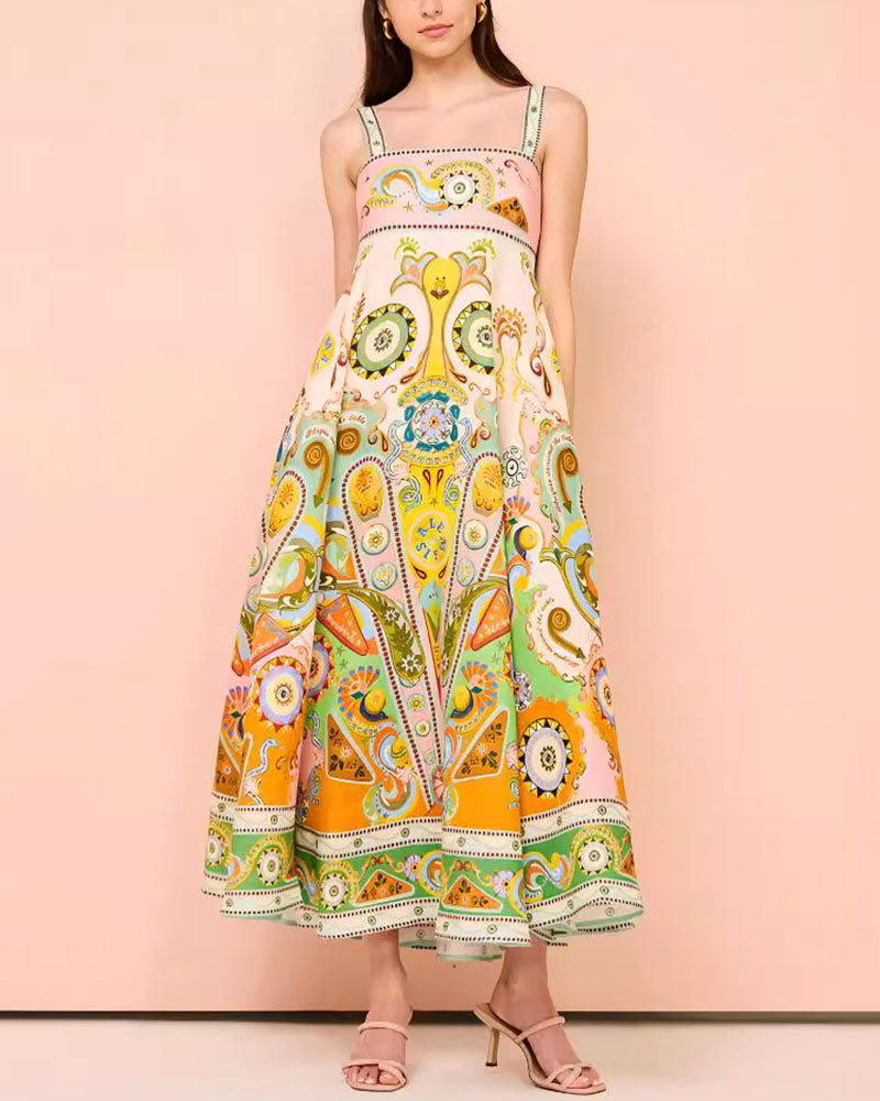 Women's suspender graffiti print dress