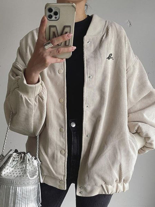 Casual Striped Button Baseball Jacket