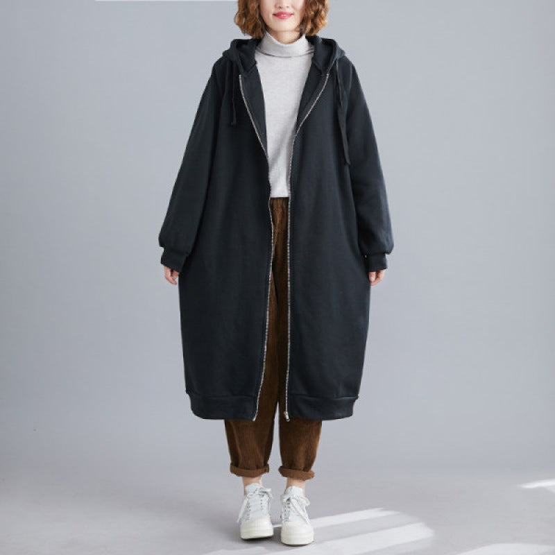 Casual Loose Solid Color Hooded Coat
