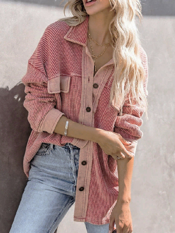 Loose Buttoned Striped Long Sleeve Outwear