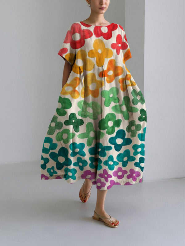 Casual Floral Print Short Sleeve Maxi Dress