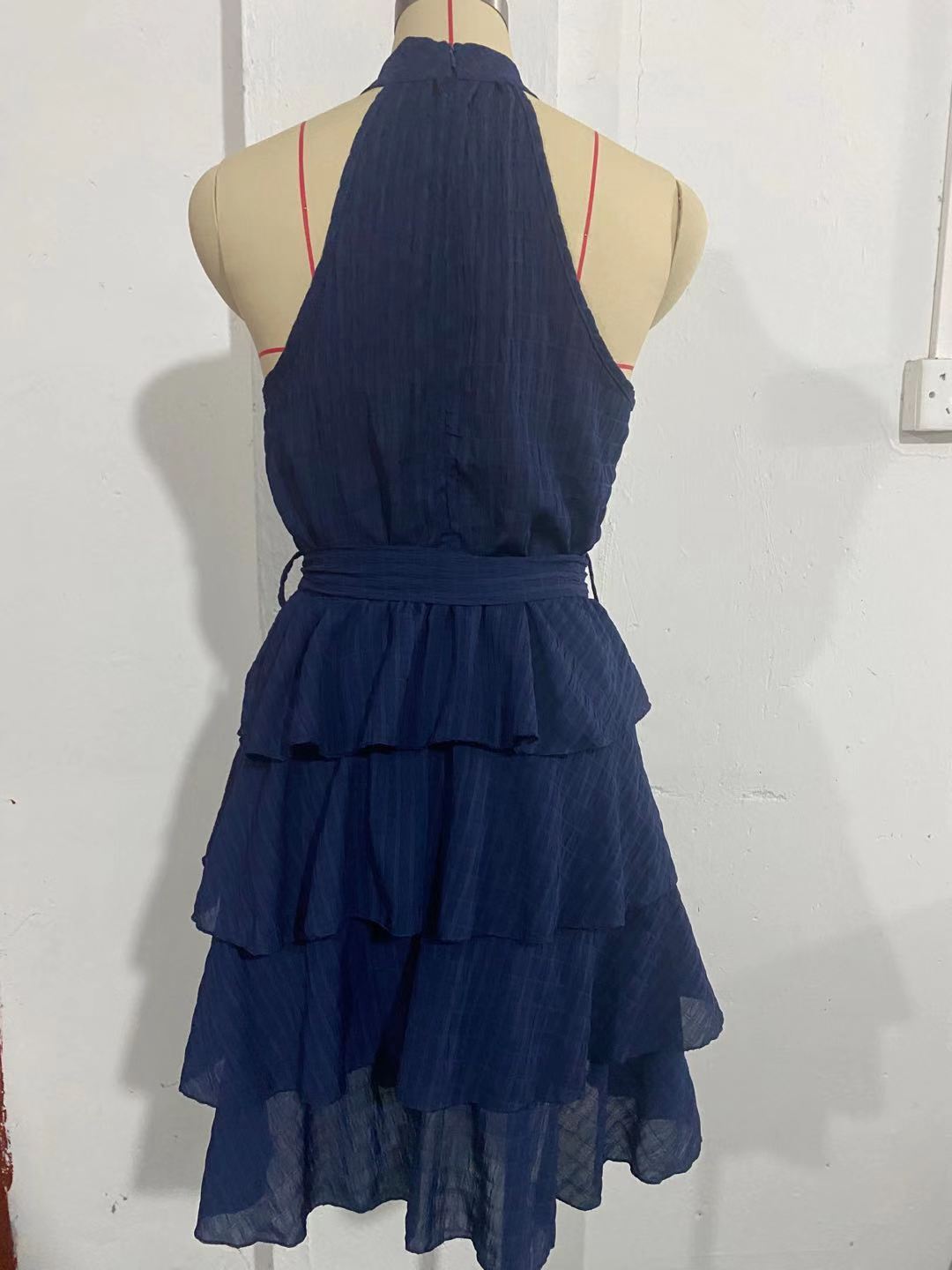 Elegant Hanging Neck Sleeveless Mini Dress