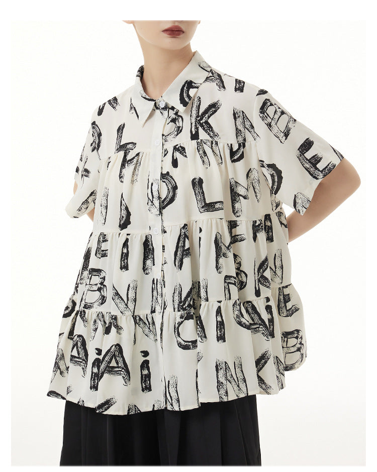 Casual Alphabet Print Short Sleeve Shirt