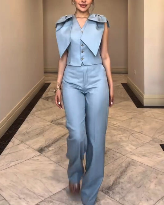 Fashion Commuter Lace-Up Top & Pants Two-Piece Set