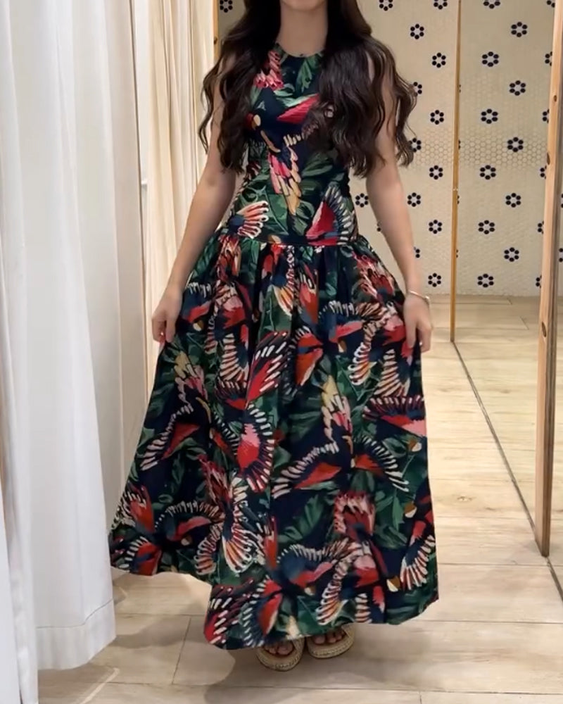 Elegant Printed Strap Dress