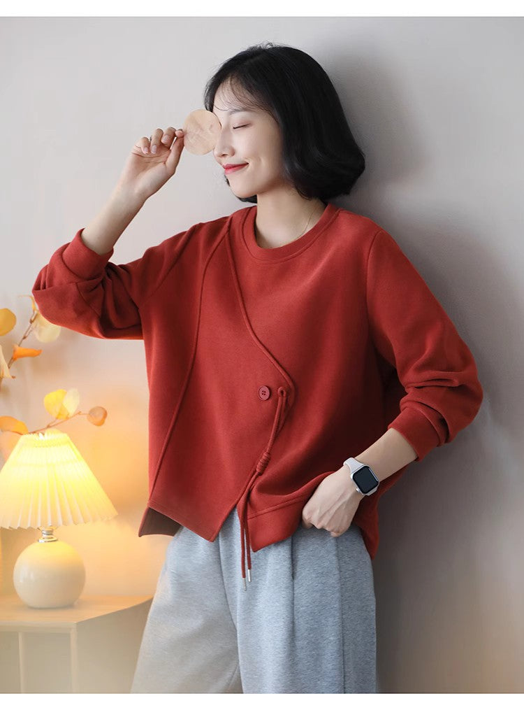 Casual Solid Color Splicing Long Sleeve Sweatshirt