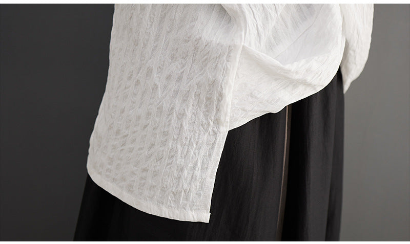 Loose Vertical Stripe Short Sleeve Shirt