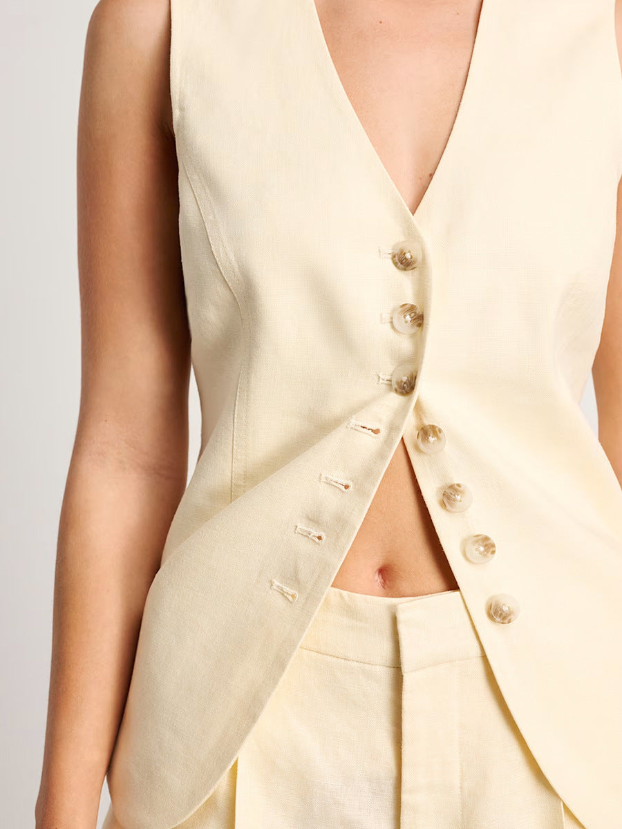 Fashion Solid Color Vest & Shorts Casual Suit