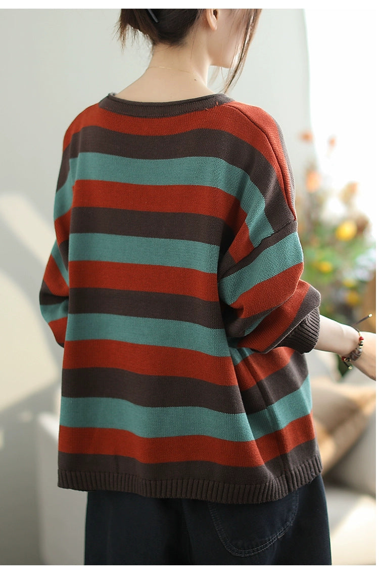 Casual Striped Round Neck Sweater